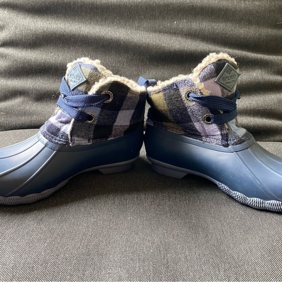 NEW Sperry Topsider Saltwater Blue Checkered Wool Boots Rain Snow Women’s Size 6 - Picture 4 of 9